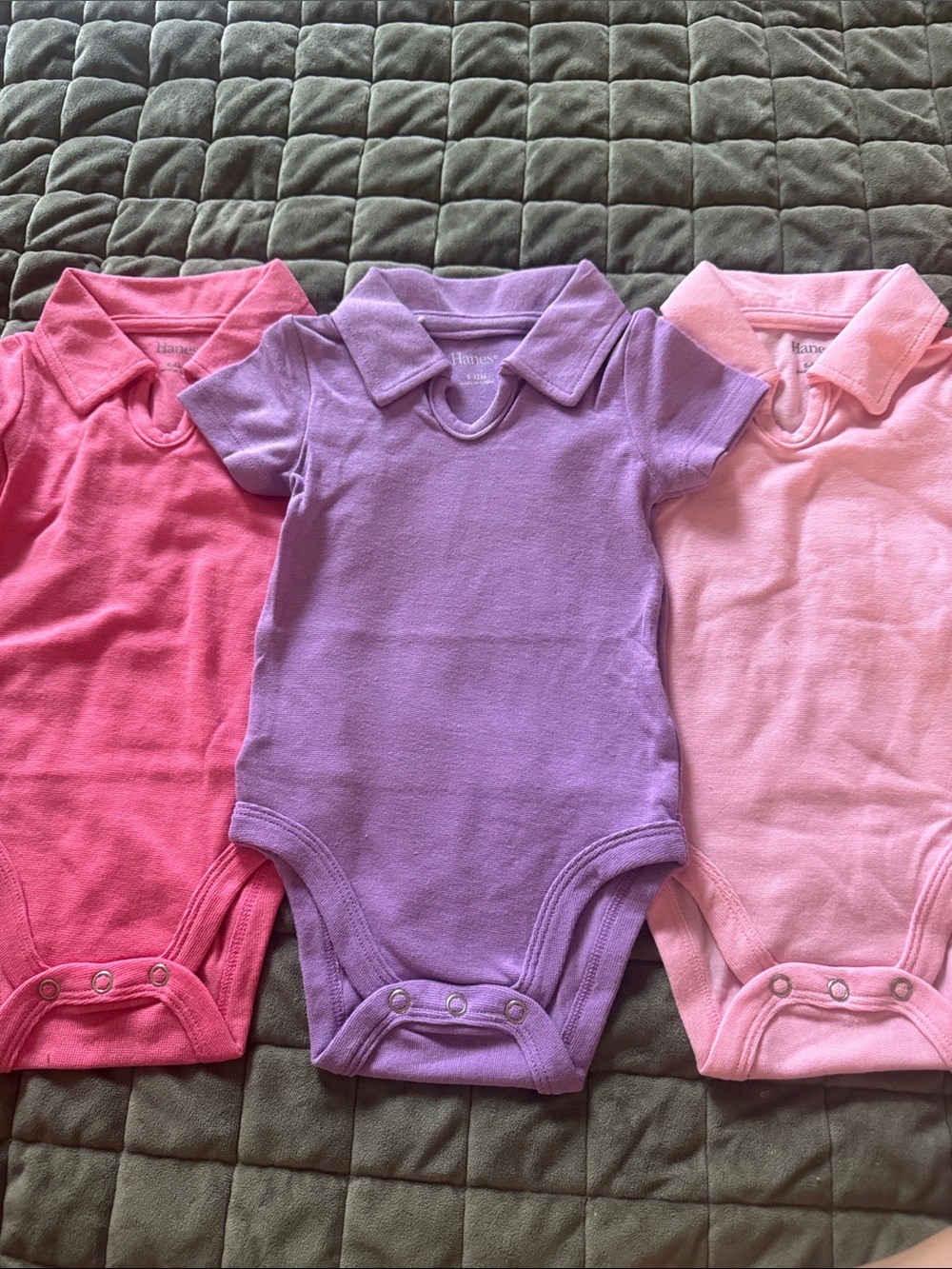 Hanes Kids Polo One-Piece Bodysuits - Pink, Lavender, Light Pink